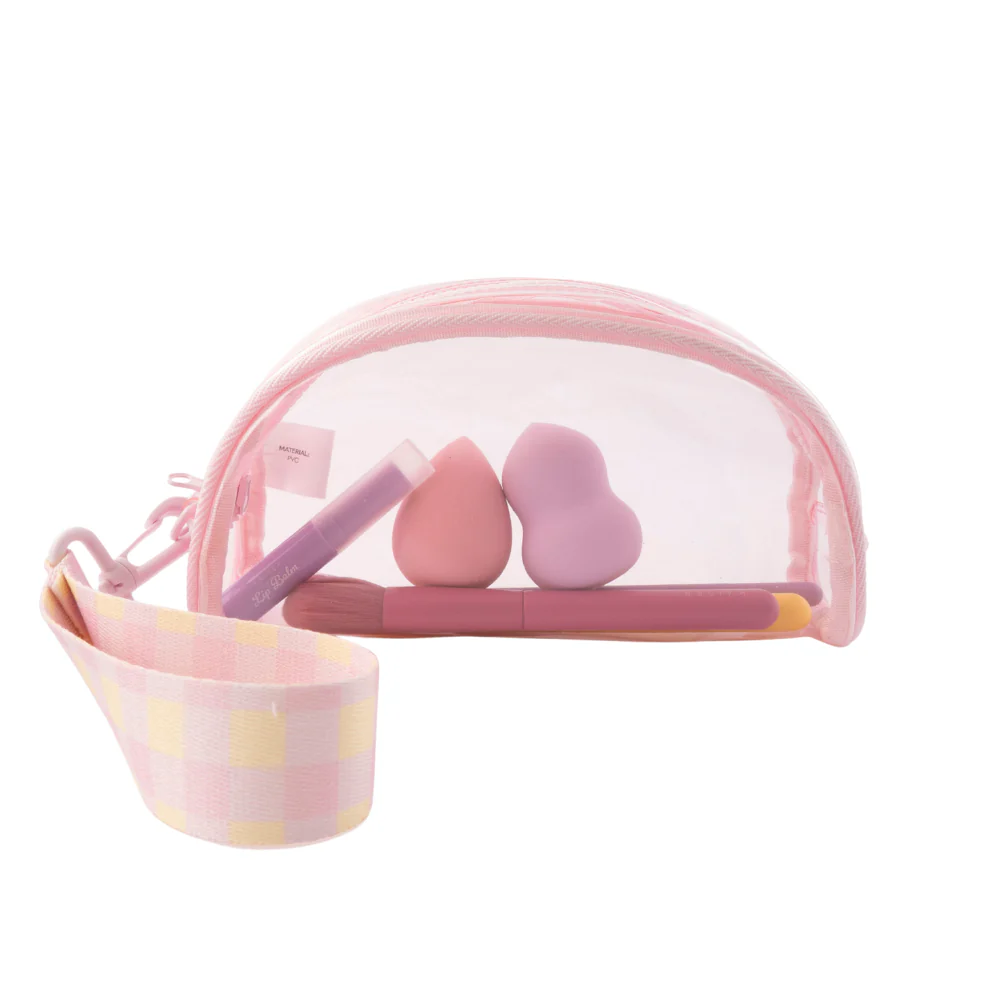 Gelato Series Clear Toiletries Dome Pouch - PASTEL GINGHAM - Image 2