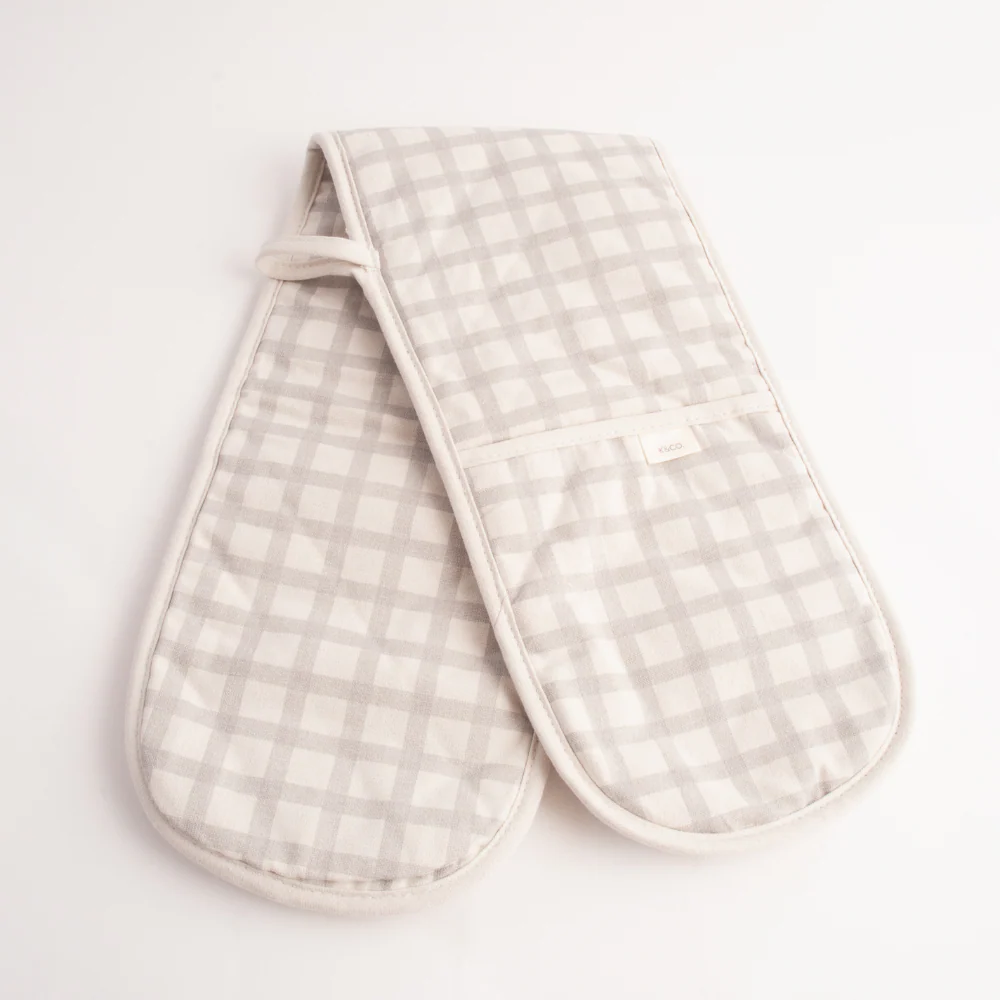 K&Co Home Collection Long Oven Mitt - GREY CHECK