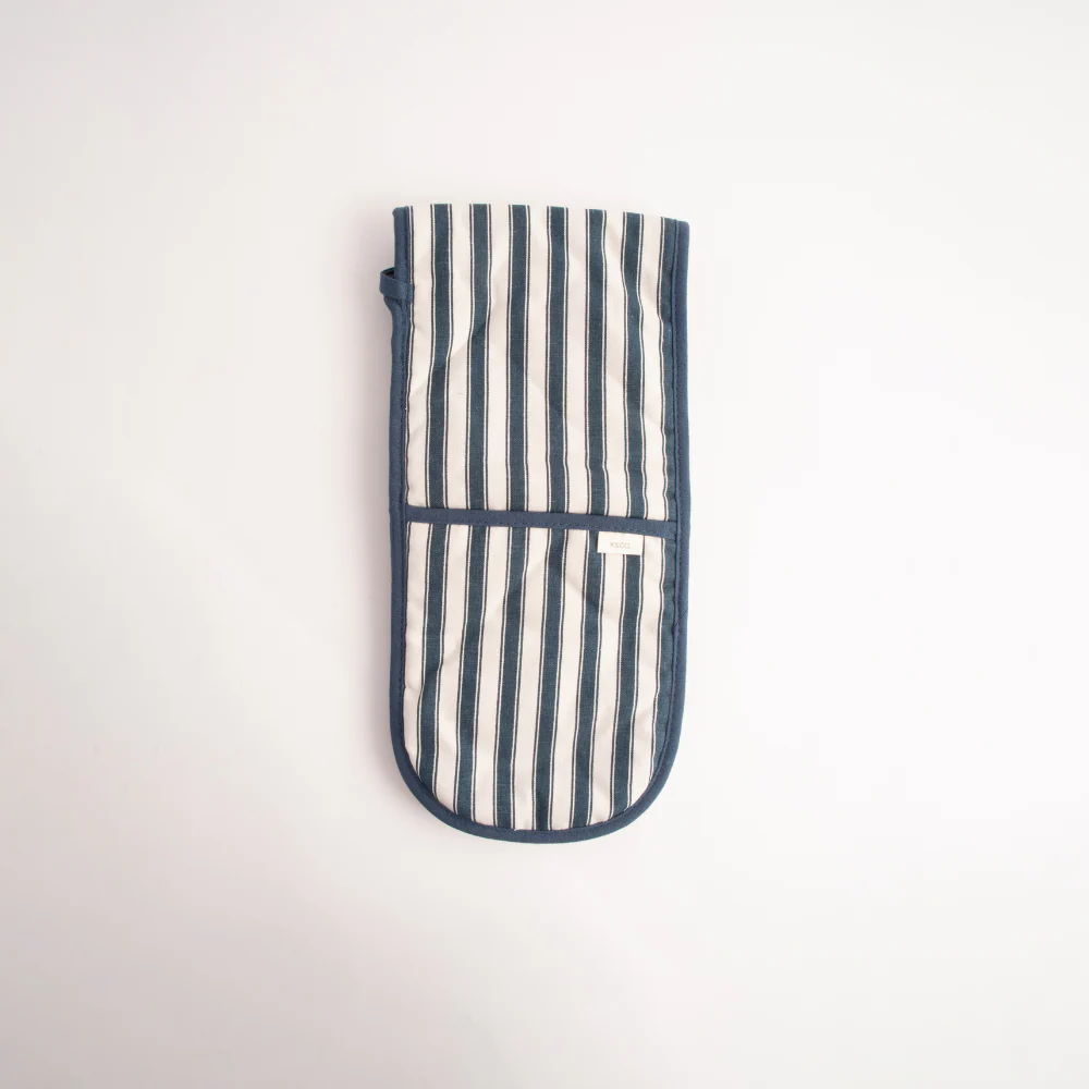 K&Co Home Collection Long Oven Mitt - NAVY PINSTRIPE - Image 2