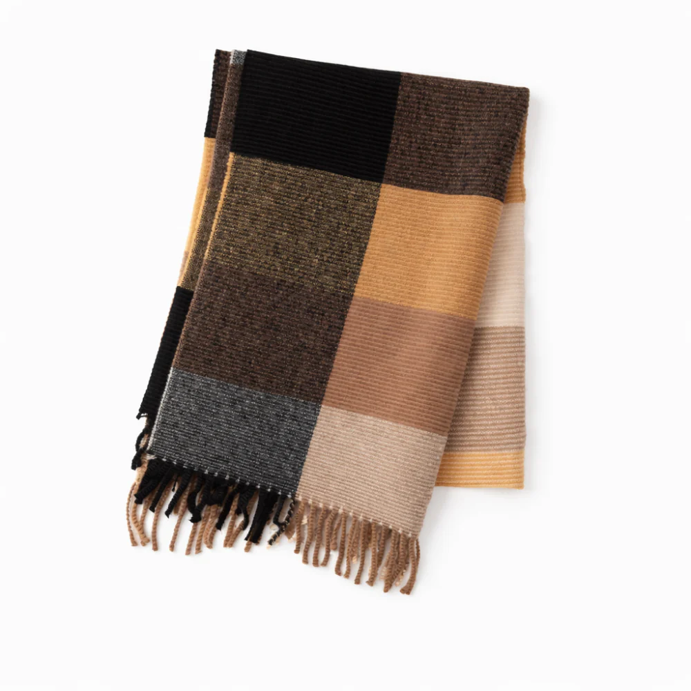 K&Co. Petal Series Pleated Scarf - LATTE CHECK - Image 3