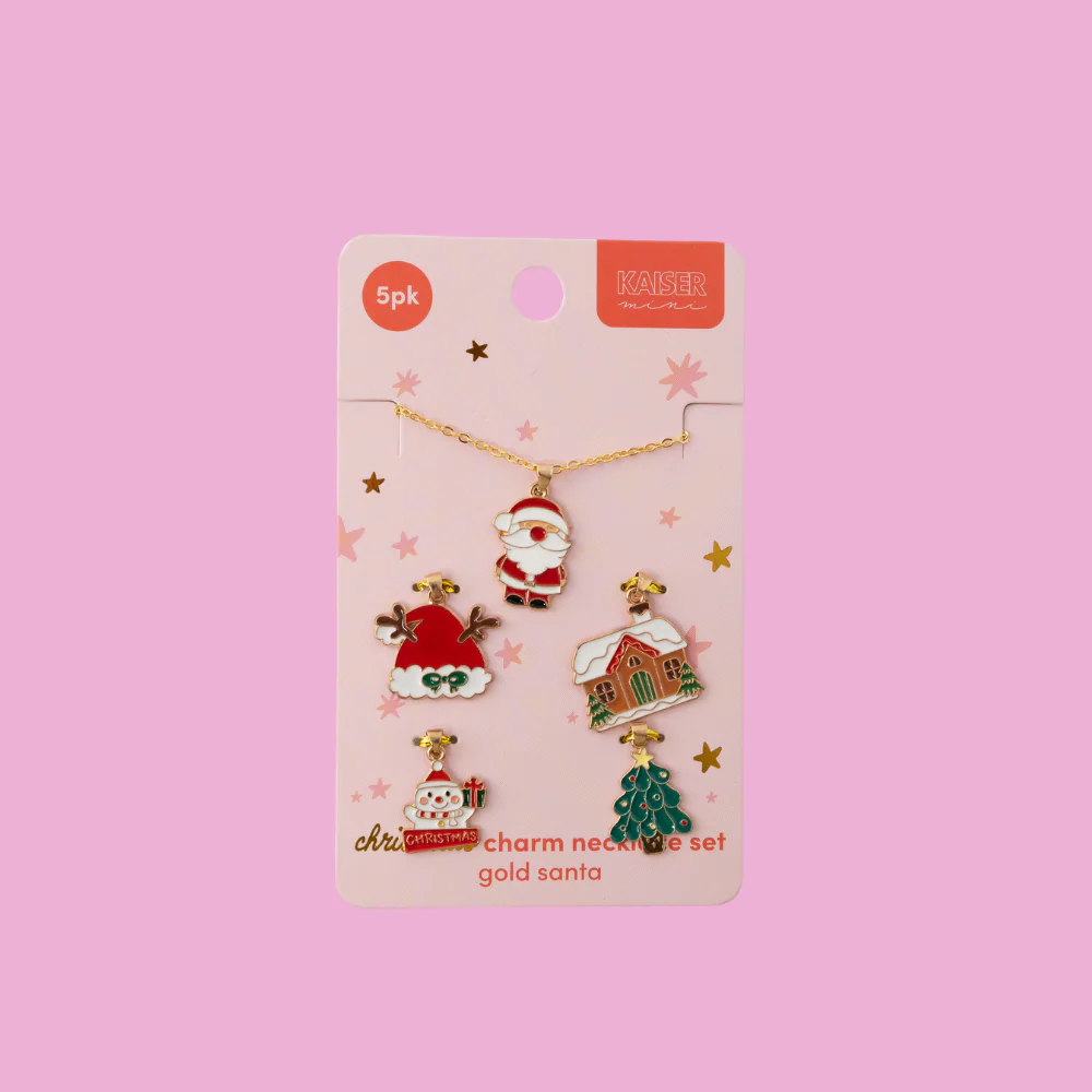 Kids 5pk Charm Necklace Set - GOLD SANTA - Image 2