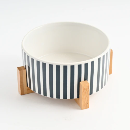 Printed Pet Bowl with Stand - NAVY STRIPE - Image 2