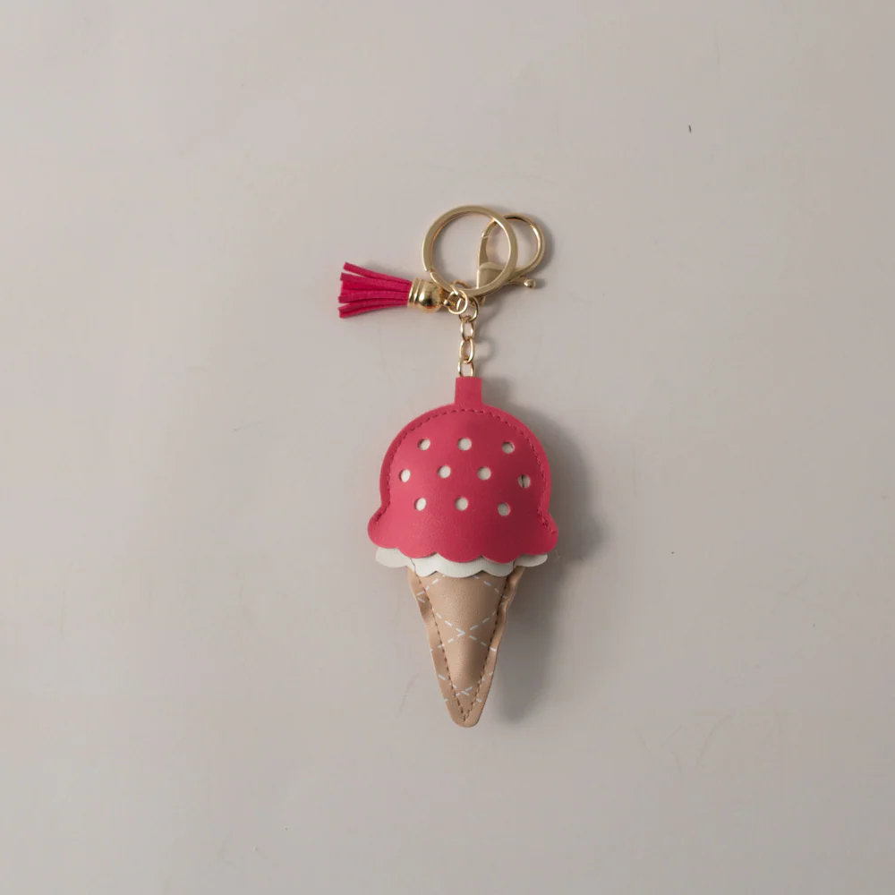 Keychain Faux Leather Ice Cream - PINK