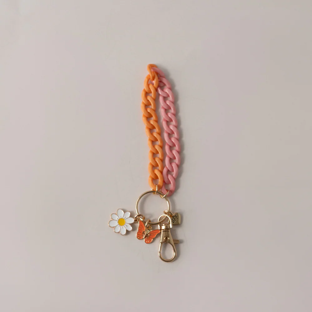 Keychain Flower with Chain - WHITE