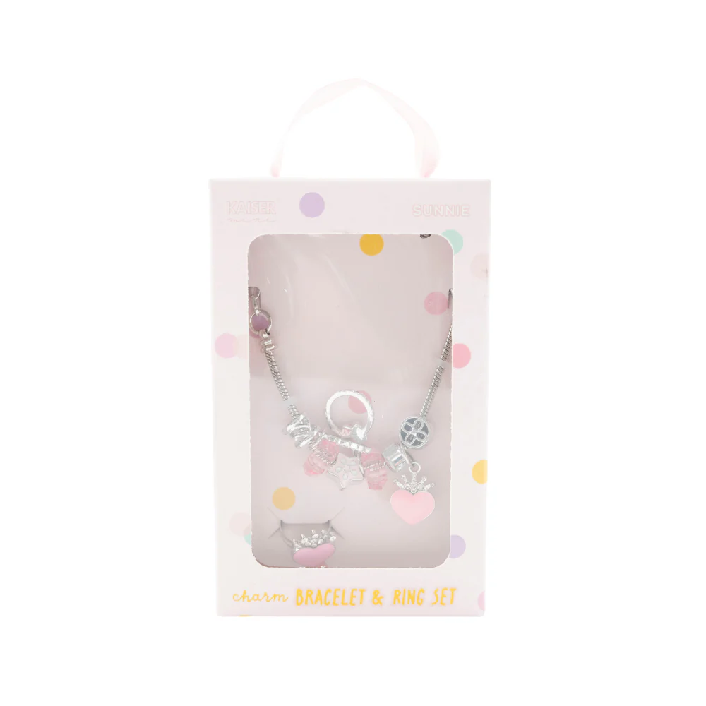 Sunnie Series Charm Bracelet & Ring Set - CROWN HEART SILVER - Image 3